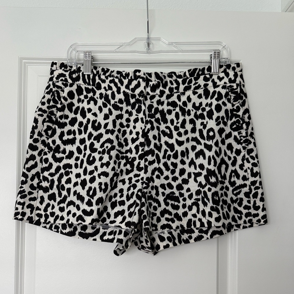 J. Crew Black and White Leopard-Print High-Waist Shorts